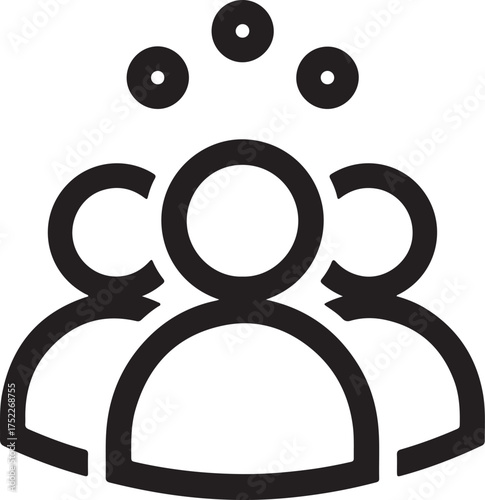 Outline Icon of Three People with Circles Above Their Heads on a White Background simple vector