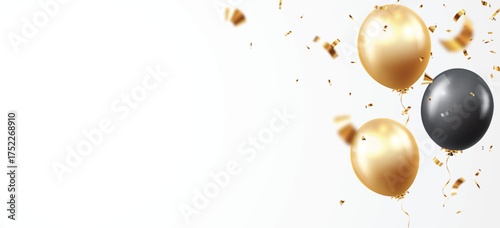 Black and gold balloons with confetti and ribbons 