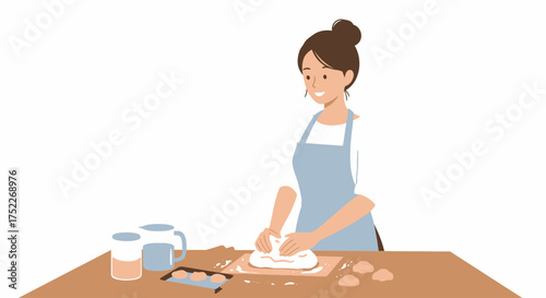 Woman Baking A Culinary Illustration Depicting the Art of Dough and Pastry Making