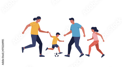 Family playing soccer A joyful illustration of parents and children enjoying sports