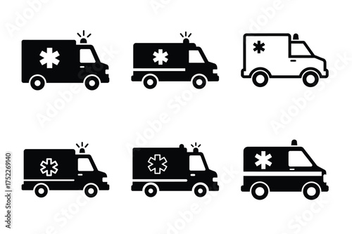 Ambulance silhouette vector icon set