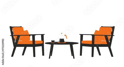 Outdoor relaxation set Modern chairs, coffee table, and an inviting space for leisure