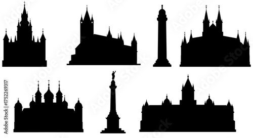 Silhouette Set of Famous Buildings and Monuments Depicting Architecture & History