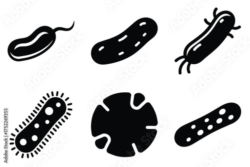 Bacteria silhouette vector icon set