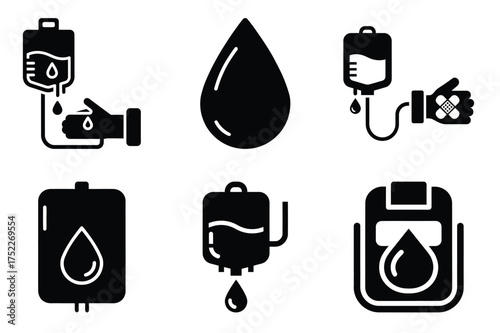 Blood donation silhouette vector icon set