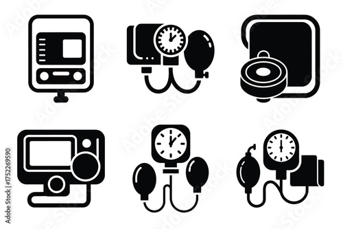 Blood pressure monitor silhouette vector icon set