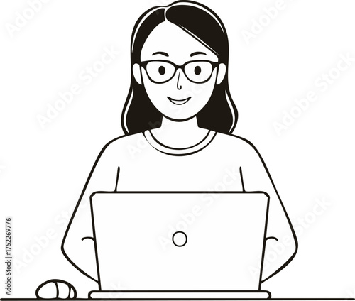 Line drawing of coder typing on laptop — minimalist vector illustration representing programming, software development, and technology workflow