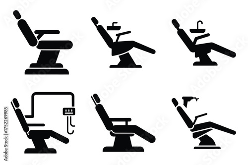 Dentist chair silhouette vector icon set