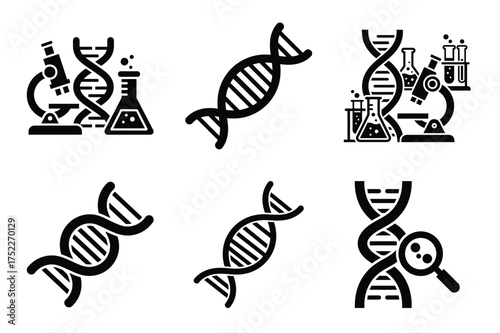 DNA research silhouette vector icon set