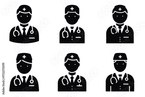 Doctor silhouette vector icon set
