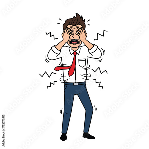 Stressed man in office holding his head isolated on white background
