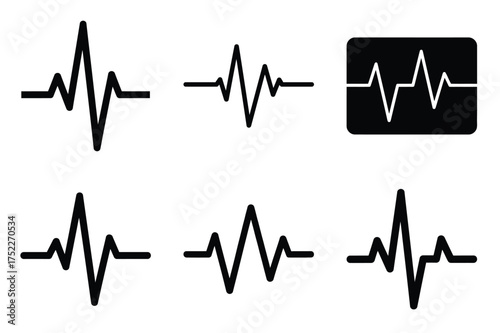 ECG wave silhouette vector icon set