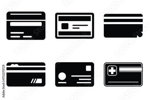 Health insurance card silhouette vector icon set