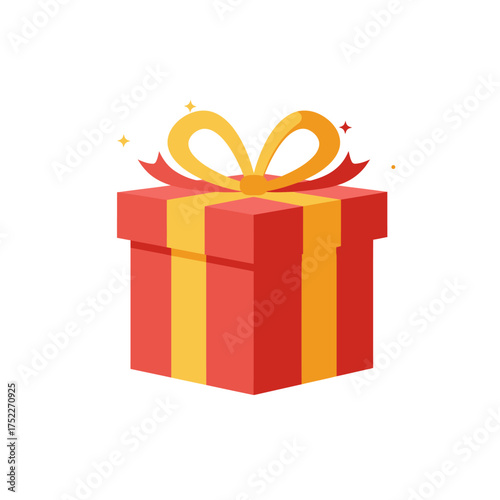 Festive red gift box with yellow ribbon and bow celebration surprise present isolated on white background