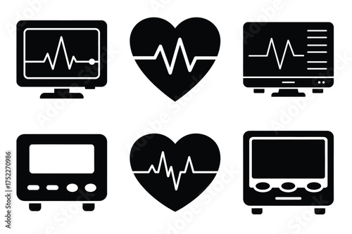 Heart monitor silhouette vector icon set