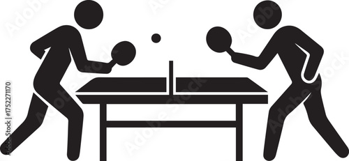 Two figures playing table tennis ping pong game silhouette vector