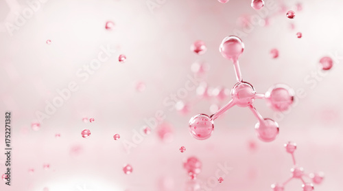 Pink molecular structure floating in air, symbolizing skincare science, collagen boost, and glow effect. Perfect for luxury beauty, anti-wrinkle serum, and clean cosmetics.