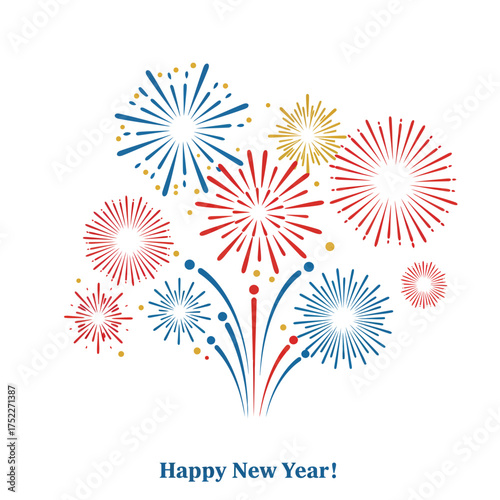 Bright colorful fireworks display celebrating a joyful happy new year event isolated on white background