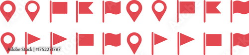 Map Pin Marker Icon Set, GPS Location Pointer, Flat Navigation Symbols, Flag and Arrow Direction Signs, Travel Vector Icons

