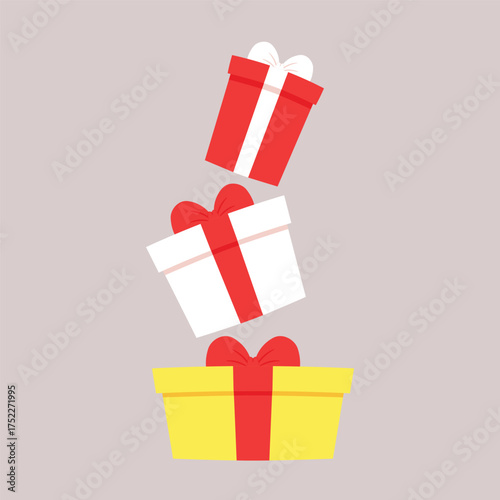 Christmas season illustration concept. Retro color gift boxes making pine tree shape.