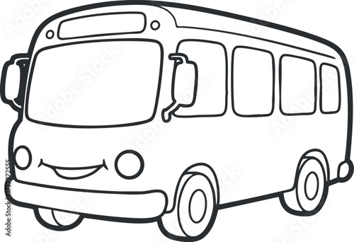 A cheerful cartoon bus illustration featuring a smiling face and friendly design.