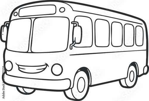A cheerful cartoon bus illustration designed for children's coloring activities and educational purposes.