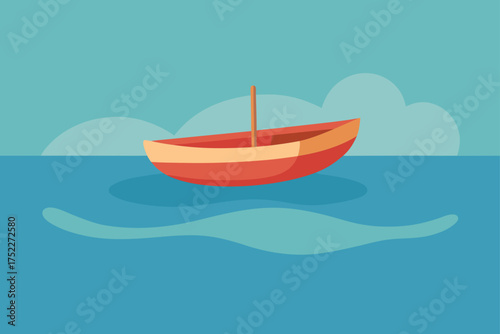 Illustration of a red boat sailing on blue water