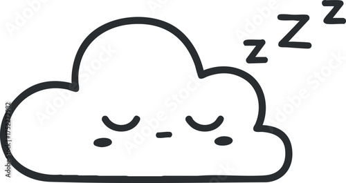A cute cartoon cloud sleeping with Zzz symbols representing peaceful dreams and relaxation.