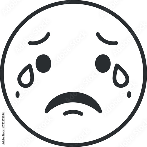 Sad emoji face with tears representing feelings of sadness and disappointment in a simple design.