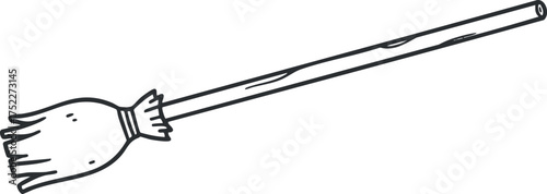 A simple illustration of a broom with a wooden handle and bristles for cleaning.