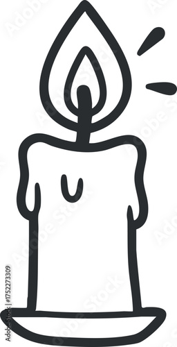 A simple hand-drawn candle illustration with a flickering flame and melting wax.