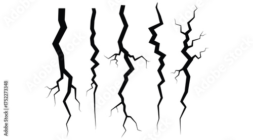 Vector art of collection of black crack lines, perfect for adding a distressed or broken effect to your designs, offering a versatile and edgy visual element