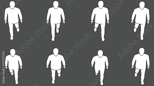 Vector art of overhead view of people walking isolated on gray background, perfect for urban planning, crowd simulation, and architectural rendering, offering a unique perspective on pedestrian flow