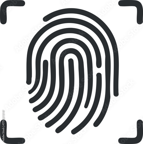 A stylized fingerprint symbol representing identity verification and biometric security technology.