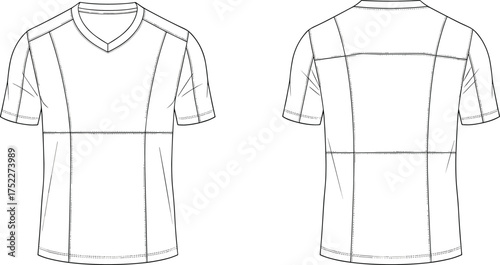 athletic shirt women short sleeve vneck panel seam contour sporty apparel garment clothing fashion textile template vector sketch illustration design pattern modern stylish wardrobe prototype performa