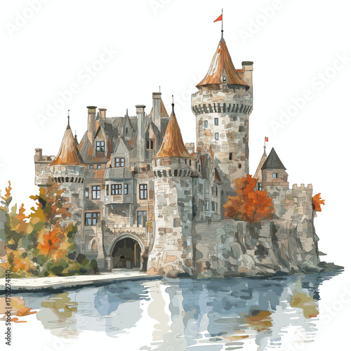 Boldt Castle. Boldt Castle hand drawn watercolor illustration