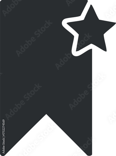 A simple black bookmark icon featuring a star symbol representing favorites or highlights