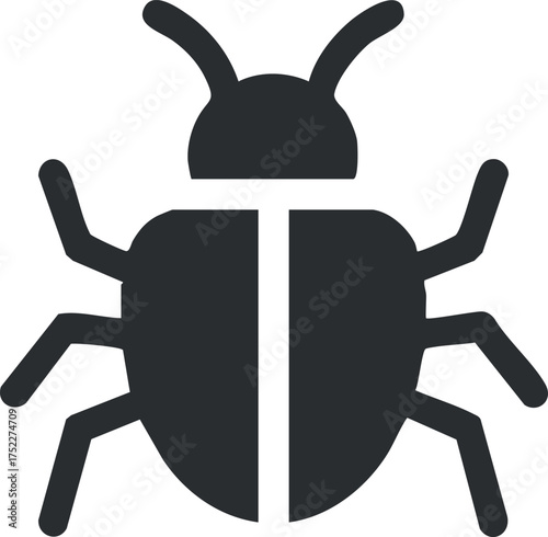A stylized black insect icon representing a bug or pest in a simple design.