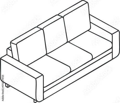 A minimalist outline sketch of a modern three-seater sofa suitable for interior design projects.