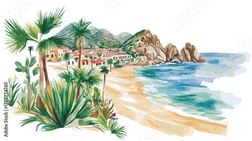 Los Cabos. Los Cabos hand drawn watercolor illustration