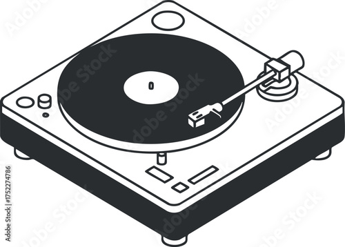 Illustration of a classic turntable with vinyl record and stylus for music enthusiasts.