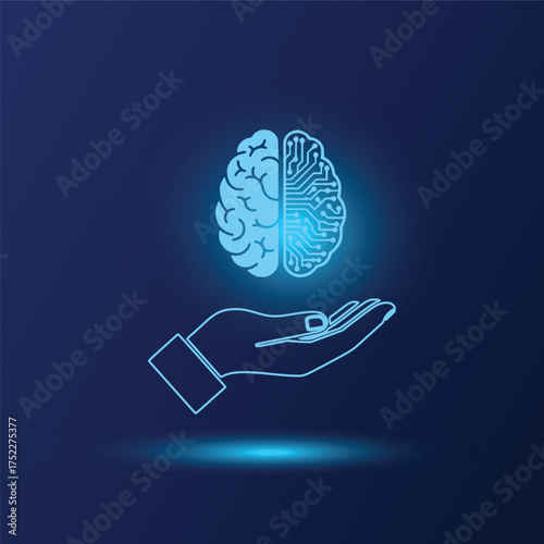 Artificial Intelligence Brain Circuitry Human Hand Digital Mind Technology Concept