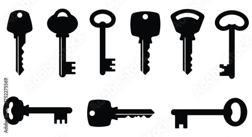 Variety of black silhouette keys displayed in a simple arrangement