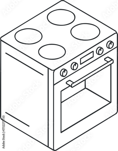 An illustration of a modern kitchen stove with four burners and an oven.