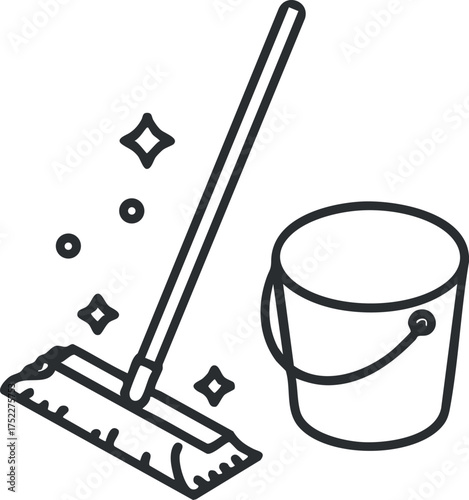 Illustration of a mop and bucket representing cleaning and sanitation tools for home maintenance.