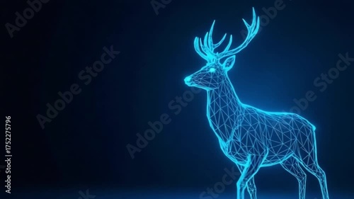 Wallpaper Mural Abstract geometric blue wireframe stag standing proudly against a dark cosmic background with subtle particle effects Torontodigital.ca