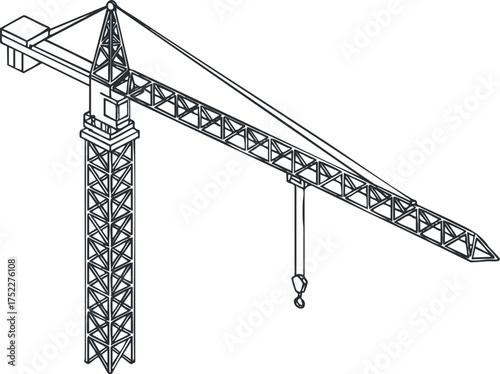 A detailed illustration of a construction crane used for lifting heavy materials at a building site.