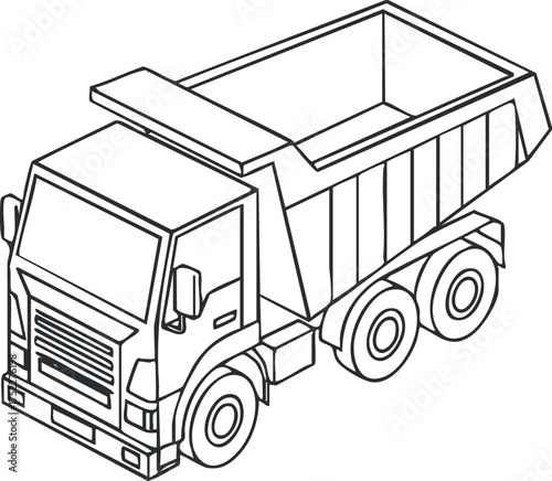 An outline illustration of a dump truck suitable for construction and transportation contexts.