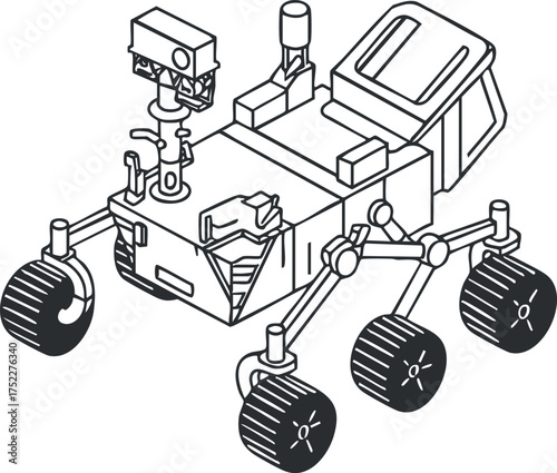 Illustration of a robotic rover designed for space exploration with advanced technology features.