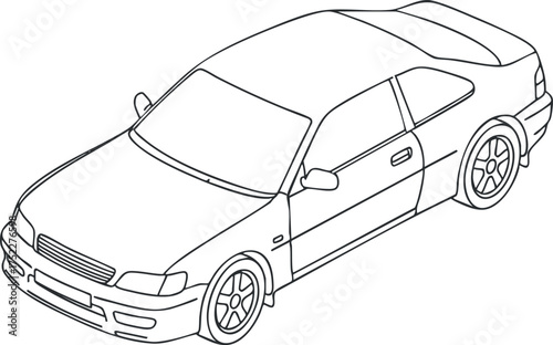 A detailed outline illustration of a modern car showcasing its sleek design and features.